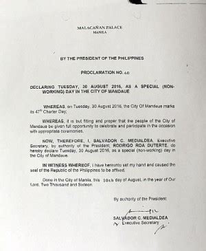 mandaue city charter day|Proclamation No. 620 .